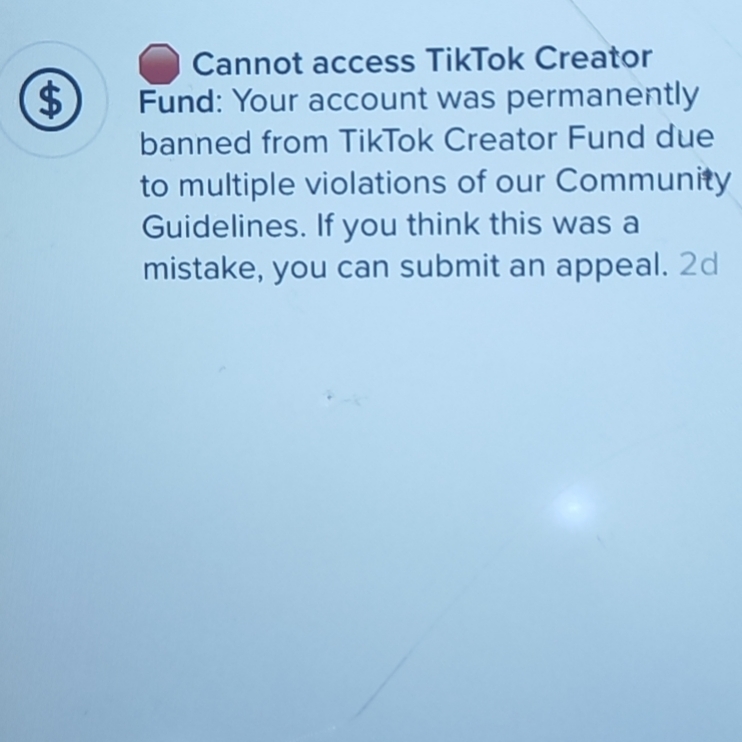 2020-12-26遇到基金fund被封申诉！，不用着急丢号，还有救.下面长话短说分享申诉经验！ 先来介绍故事背景: 搞笑类账号，首次尝试tk的大号，之前踩坑违规2次被删视频（h擦边球x暗示），不过还是成功开通了基金，然后上岸后有个老视频被删（危险动作搞笑摔倒了），然后3号天后再一次违规（x暗示本身视频是没手伸进屁股里恶搞没申诉）结果导致账号被封7天发视频，解封后十天安稳前进（限流）然后前一天发布了一条漫威梗擦边球暗示视频，被再次违规.第二天就遇上基金被封.细节放在下面 1.基金被封原因:多次违规没申诉成功，在第五次违规后的第二天被发来通知（见图1） 2.点到基金页面会出现这样提示，上方（图二） 3.点进去，如图3 4.申诉内容，如图4，思路：装无辜，并认错，死不承认 5.成功后如图，24小时内回复-Tiktok论坛-极客跨境