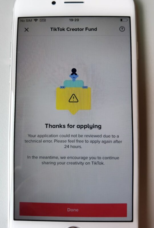 2020-09-11 请教一下各位大佬，满足tiktok creator fund的申请条件，在申请的时候出现这个说因为技术错误无法通过，这个有大佬遇到过嘛？-极客跨境