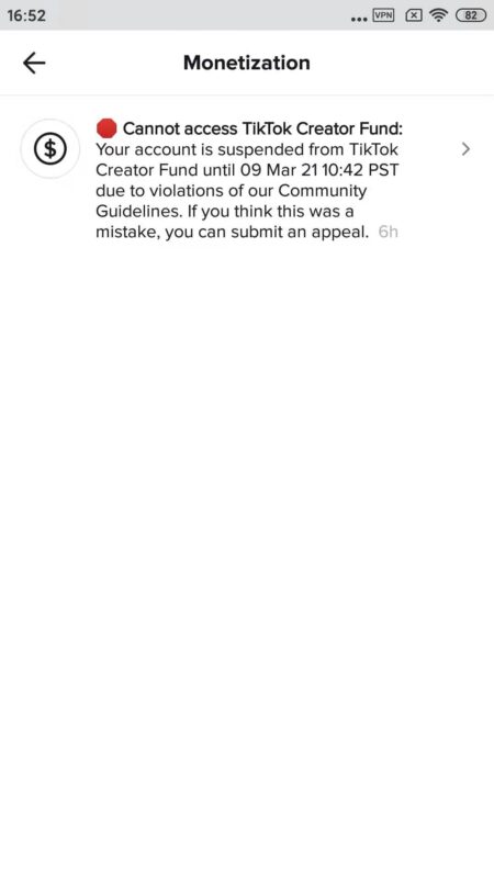 2021-02-08 大家好，我的一个账号今早收到TIKTOK的通知（见下图），意思是我的账号创作者基金到39号就中止？。你们有谁收到过这种通知吗？如何申诉呢？感谢-极客跨境