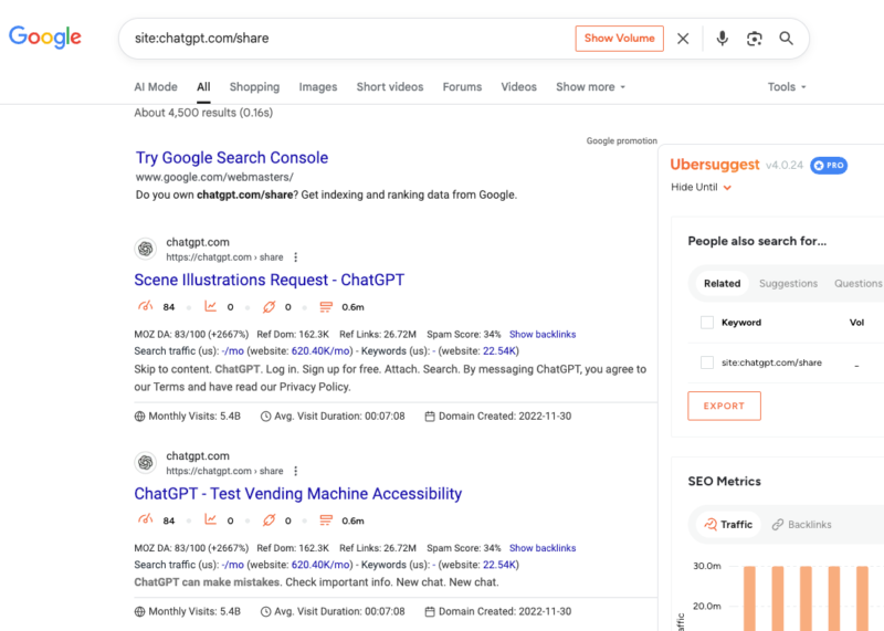 2025-07-30谷歌开始索引 ChatGPT 公开分享的内容，可以用来做外链了。 其他的几个 AI 工具也可以尝试下。-极客跨境