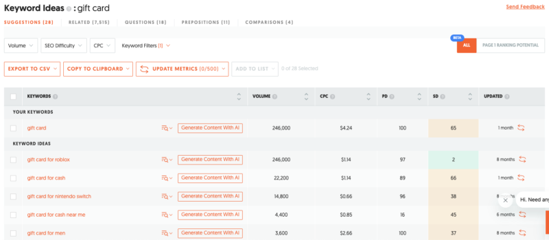 2024-11-20 这两天一直在算账，抽空聊聊前天在群里分享的两个关键词的玩法。 gift card generator. 这个关键词，我倾向于将其做成一个工具类型站点，其主要的功能就是协助用户生成特定场景下的礼品卡。 也别担心这种类型的应用难做，其实 Github 上有非常多的开源程序（见图一），我们只需要做一些自定义的修改并简单部署起来即可。 不过在修改的过程中，最好看看开源协议，不要侵权。 在网站的 SEO 推广方面，我的想法是最好将「gift card generator」这个关键词与具体场景结合起来做。 而这样的场景非常多（见图二），比如：wedding, party, sale... templates for sop. 这个关键词，我更倾向于将其做成一个电商站点，直接售卖 Digital Products. 玩法其实也比较简单，使用程序化 SEO 的玩法，去批量制作针对特定场景的落地页就可以。 比如图三便是我简单查询的一些关键词结果，相应的场景非常多，且整体的竞争度不难。-极客跨境