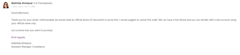 2023-12-08 英国公司第一次注册失败。 因为犯了一个致命的错误，就是我在注册网站信息的时候使用的是英文名，但是在提交身份审核信息的时候，使用的却是中文名，现在两个信息不一致，导致他们要我证明，这"两个人"是同一个人。 只能打回单子，重新申请了。 还有一点需要注意，就是地址认证也需要文件核验，准备一个信用卡账单就好，地址信息跟这个账单地址一模一样就行。-极客跨境