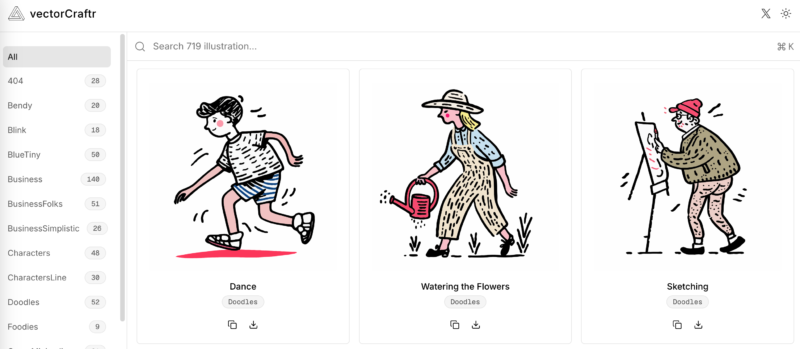 2024-09-12【3/N】继续聊聊 GiftLab 这个网站，看看他们的图片是从哪里来的。 这个网站使用到的图片主要有两种：其一是文章缩略图全部使用动漫形象图片，其二是文章内容中使用了推荐商品的图片。 推荐商品的图片很好解决，直接从亚马逊官网上下载下来便可以。 重点是文章缩略图上使用的动漫图片（图一），从哪里找呢？ 通过使用 Google Lens 简单搜索了一下（图二），发现很多网站都在使用这种类型的图片。 所以我猜网上肯定有不少素材库，可供使用。 简单搜索一下，便发现了不少免费素材库（图三）。 比如我随便进了一个网站（图四），可以发现这上面便提供非常多不同场景的 illustration image。 那后续我只需要确认下这些图片的使用协议，便可以批量引进到自己的项目中了。-极客跨境