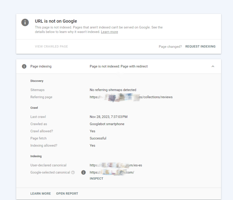2024-01-01请问sir gsc 上面user-declared canonical和 Google-selected 怎么理解，好像有时候点开url 查看源代码看到的canonical url 跟这里显示的user-declared 不一样？-极客跨境